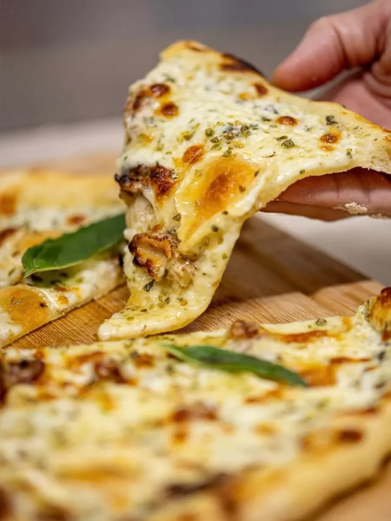Gros plan sur la pâte à pizza croustillante et alvéolée faite maison.
